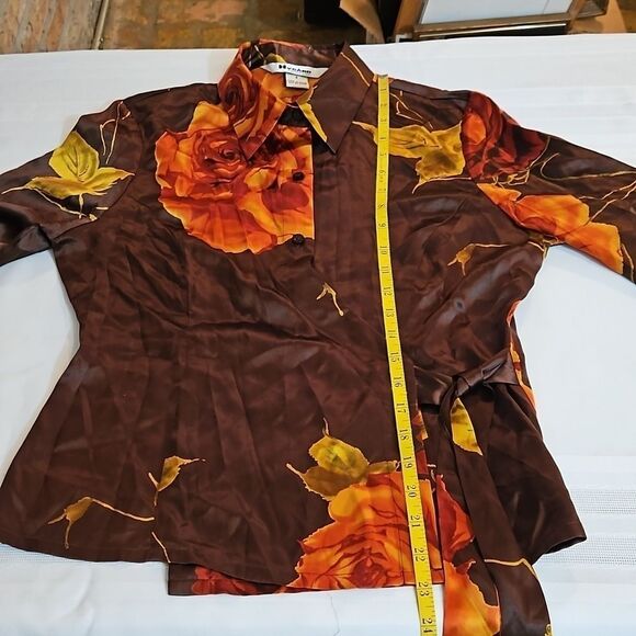 Nygard Collection brown floral silk top size 6 - Picture 8 of 11